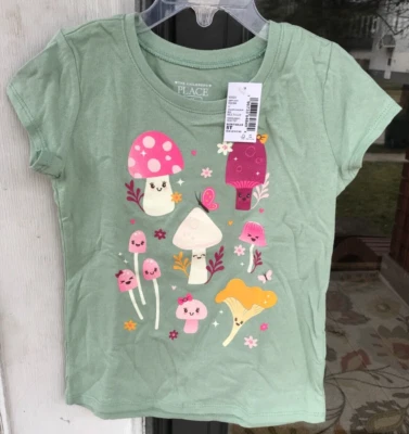Toddler Girls sz 5T Childrens Place Sparkle Mushroom Graphic SS T-Shirt 010 - Image 1 of 4