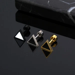 PAIR Triangle Stud Earrings Stainless Steel Mens Women Earrings Punk Jewellery - Picture 1 of 10