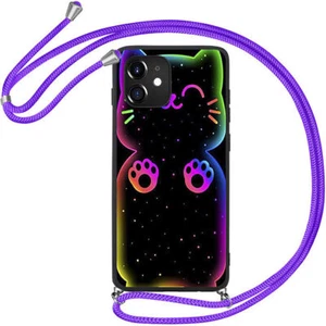 Silikon TPU Handy Schutz Hülle + Band Handykette Cover Kordel LILA NBX-15 # - Zdjęcie 1 z 10