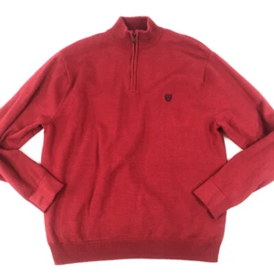 Chaps Pullover Herren XL rot Baumwolle blau bestickt Wappen 1/4 Reißverschluss Preppy - Bild 1 von 12