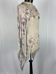 TAHARI Embellished Silk Pink One Size Beaded Fringes Poncho - Picture 1 of 6