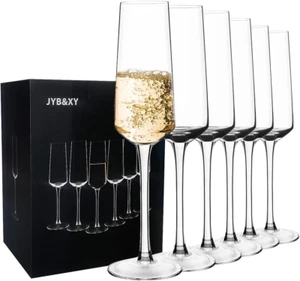 Hand Blown Crystal Champagne Flutes Champagne Glasses Set of 6 Elegant Flutes 10 - Picture 1 of 7