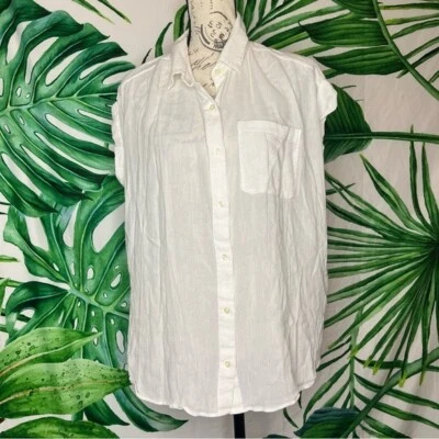 Lord & Taylor L White Button Down Sleeveless Oversized Spring Summer Tunic - Image 1 of 4