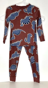 H&M Boys size 5 Pajamas Set 2 piece Top + Pants Brown Blue Dinosaur Print - Picture 1 of 6
