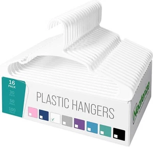 Clothes Hangers 16 Pack White - Plastic Hangers - Ganchos Colgar Ropa - Picture 1 of 6