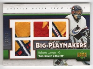 2007-08 Upper Deck Big Playmakers Patch #BP-RL Roberto Luongo 03/10 !! LOOK !!