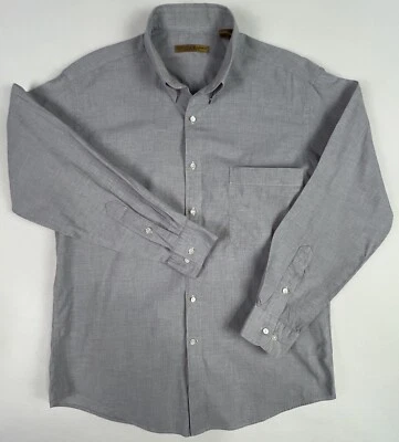 Donna Karan Mens Size 15 Gray Fine Check Long Sleeve Shirt Snap Button Colars R2 - Image 1 of 4