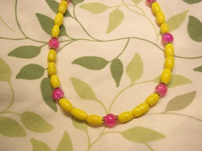 Colar de contas de vidro amarelo e rosa feito à mão 15 polegadas gargantilha praia G-43 - Imagem 1 de 3