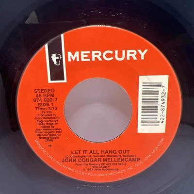 John Cougar Mellencamp: Let It All Hang Out / Country Gentleman 45 RPM 7" EX! Foto 1 de 4