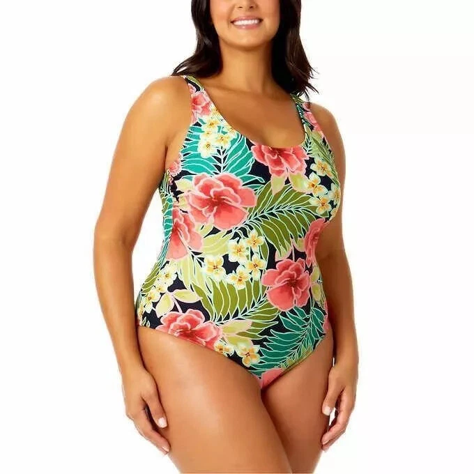 Women's Hurley Full Coverage One Piece Swimsuit UPF 50 Size XLarge Pink Green