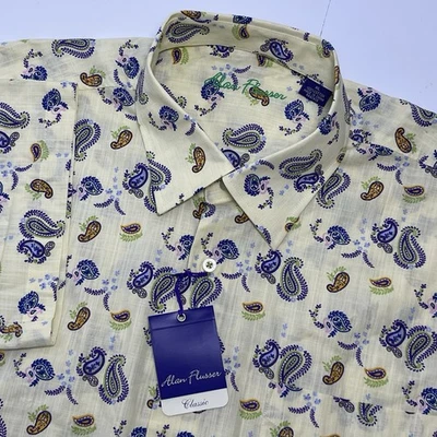 Alan Flusser Men's XL Yellow Purple Green Paisley Short Sleeve Button Up NEW NWT - Image 1 of 4