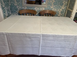 VINTAGE cream DAMASK roses TABLECLOTH 70” x 70” beautiful quality  - Picture 1 of 8