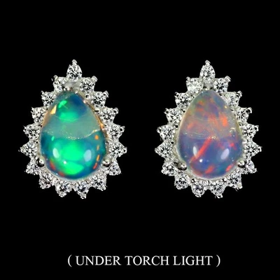 Pendientes de plata de ley 925 pera ópalo de fuego 7x5 mm joyas de piedras preciosas naturales Foto 1 de 4
