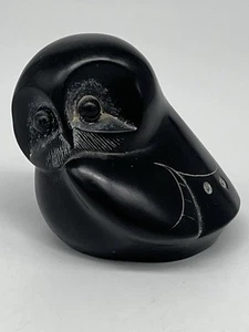 Modern Carved Black Stone Owl Figurine – Minimalist Stylized Bird Sculpture - Picture 1 of 7