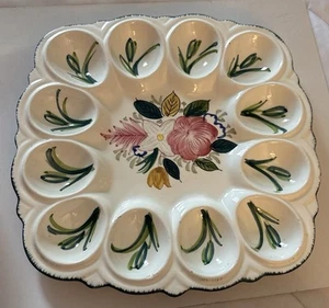 Vintage Square Handmade Hand Painted Deviled Egg Plate Ceramic Flower Pattern - Picture 1 of 6