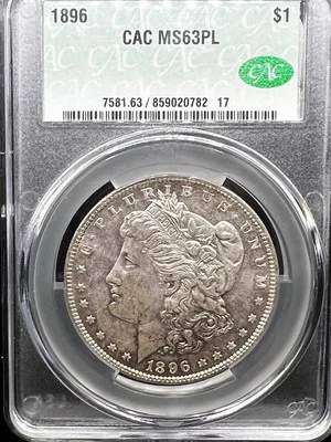 1896 $1 Morgan Silver Dollar CAC MS63PL Proof Like! - 25243 - Image 1 of 3