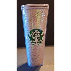 NUEVO vaso Starbucks iridiscente blanco rosa lentejuelas 24 oz vaso frío 2020 - Imagen 1 de 10