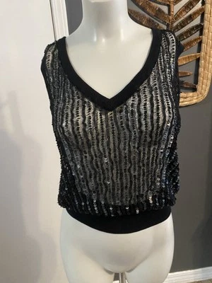 Camiseta sin mangas DKNY para mujer negra lentejuelas transparente talla M chaleco vintage estilo tirador Foto 1 de 4