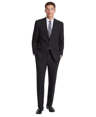 Perry Ellis Mens Modern fit 2 Piece Suit 36 R / 29 Waist Black Solid Stretch - Image 1 of 4