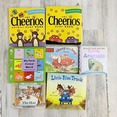 Lot of Board Books Kids Baby Cherries Farm Animal World Set Little Blue Truck - Image 1 of 4