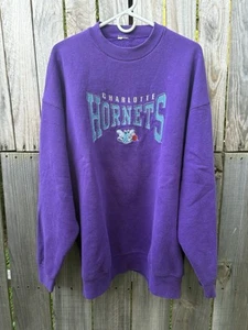 Vintage Charlotte Hornets Sweatshirt Mens See Measure 1990s Pro Player Made USA - Picture 1 of 11
