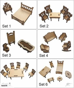 MDF DOLLS HOUSE FURNITURE BEDROOM BATHROOM LIVING DINING ROOM LOUNGE KIT 1/24TH - Picture 1 of 7