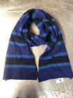 NWT Gap Blanket Scarf Navy Electric Blue Boiled Stripe Lambs Wool Nylon One Size