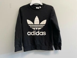 GUC Adidas Originals Unisex Kids Size S Trefoil Sweatshirt Black White Logo - Picture 1 of 3