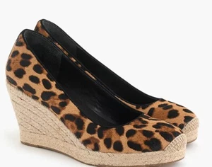 J. Crew Seville Espadrille Wedges in Leopard Print Calf Hair Size 10 - Picture 1 of 10