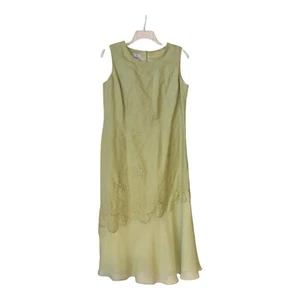 Abito da studio JL donna 14 verde lino chiffon perline strass ricamato - Foto 1 di 8