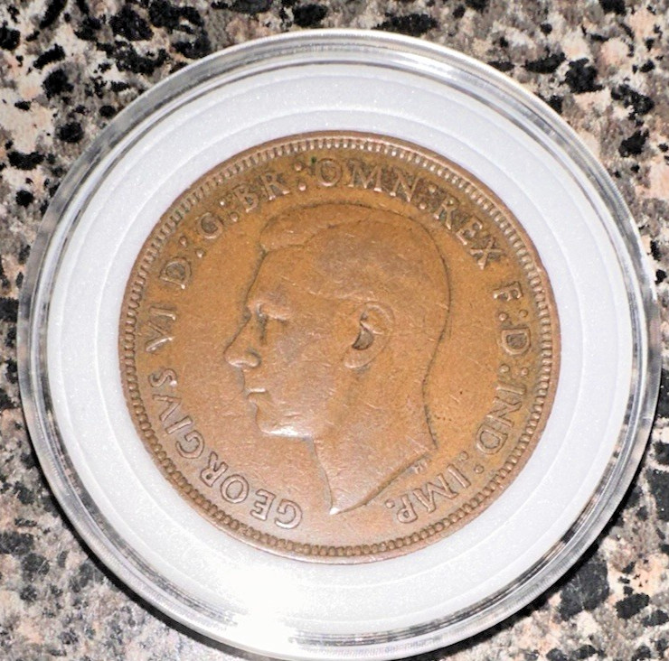1944 Georgivs VI D G BR OMN REX F D IND IMP One Penny Great