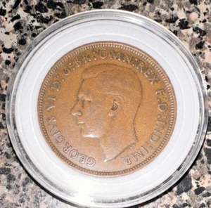1944 Georgivs VI D G BR OMN REX F D IND IMP One Penny Great Britain WWII - Picture 1 of 2
