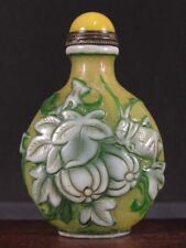 Chinese  Cricket  Melon Carved Peking Overlay Glass Snuff Bottle