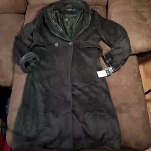 NWT LAUREN RALPH LAUREN WOOL COAT WITH FAUX FUR TRIM BELTED LARGE BUTTON XL - Picture 1 of 20