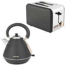 Set Of 2 Salter Electric Two Slice Toaster And Pyramid Kettle Jug Matte Black