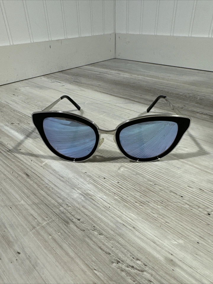 Óculos de sol QUAY azul espelhado prata metal olho de gato cada pequena coisa - Imagem 1 de 4