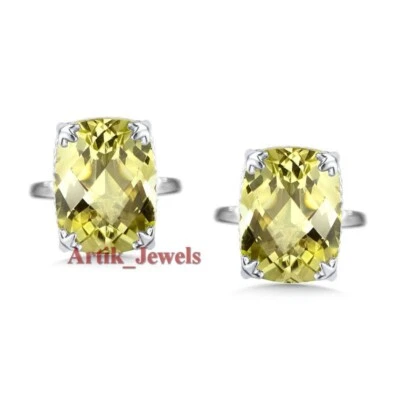 Natürlich Zitrone Quarz Edelstein Mit 14K Weiß Vergoldet Silber #1364 - Bild 1 von 4