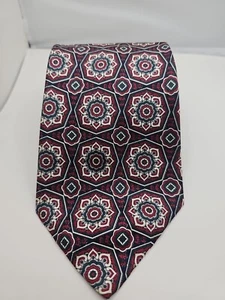 Vintage Henri Christian Men’s Tie Navy Red White Abstract Pattern 90s 3.75x59 - Picture 1 of 3