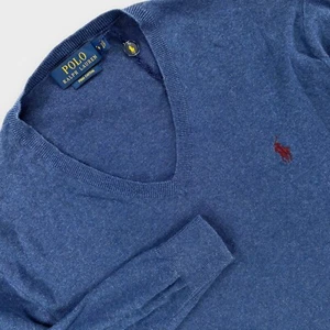 Polo Ralph Lauren Suéter Para Hombres Mediano Delgado Azul Pima Algodón Tejido Cuello en V Preppy - Imagen 1 de 9