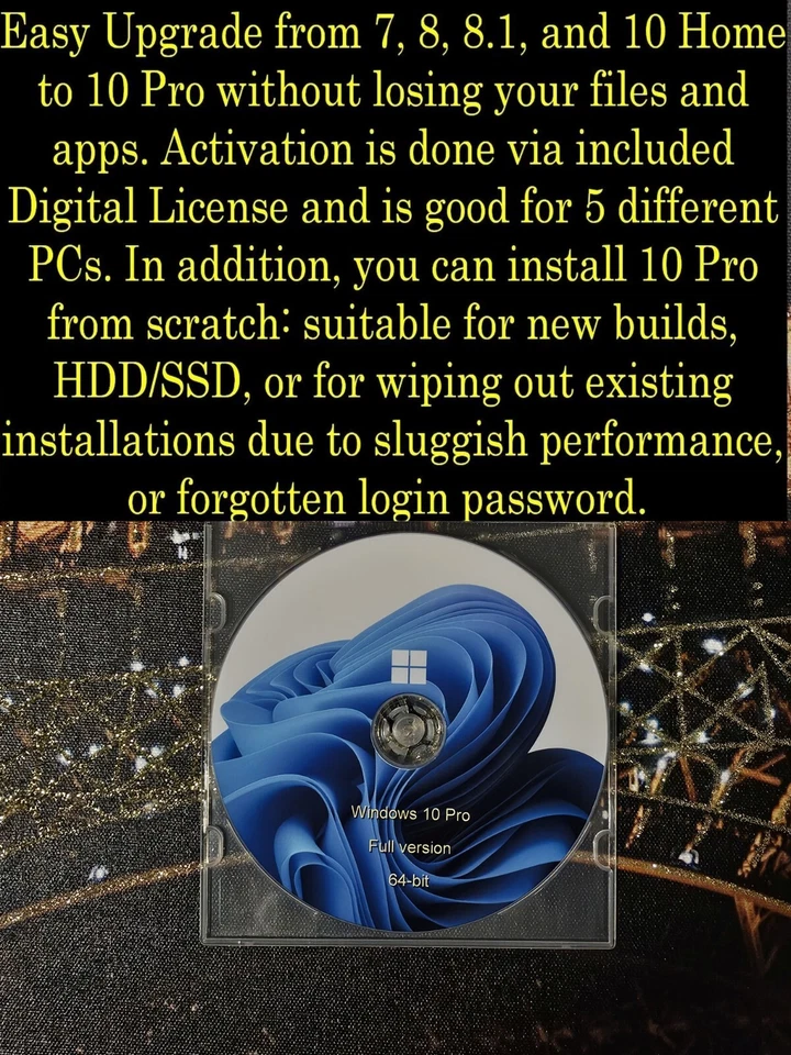 Actualización de DVD de 64 bits de Windows 10 Pro desde 7/8/8.1, 10 instalación doméstica o limpia Foto 1 de 4