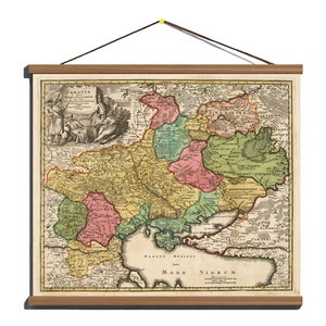 Antique Old 1716 Ancient Map of Ukraine; Cotton Canvas, Magnetic Wooden Hanger - Picture 1 of 20