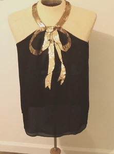 TRINA TURK Orchid Top Large Black Halter Sequin Bow NWT $278 Formal Holiday - Picture 1 of 9