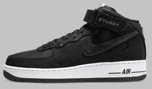 Nike Air Force 1 Mid Stussy Mens US 13 Black White Snakeskin Retro DJ7840 001 - Picture 1 of 9