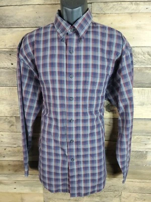 Van Heusen Button Down Shirt Blue Red  Large Men 16-16 1/2 Chest 48" Length 29" - Image 1 of 4