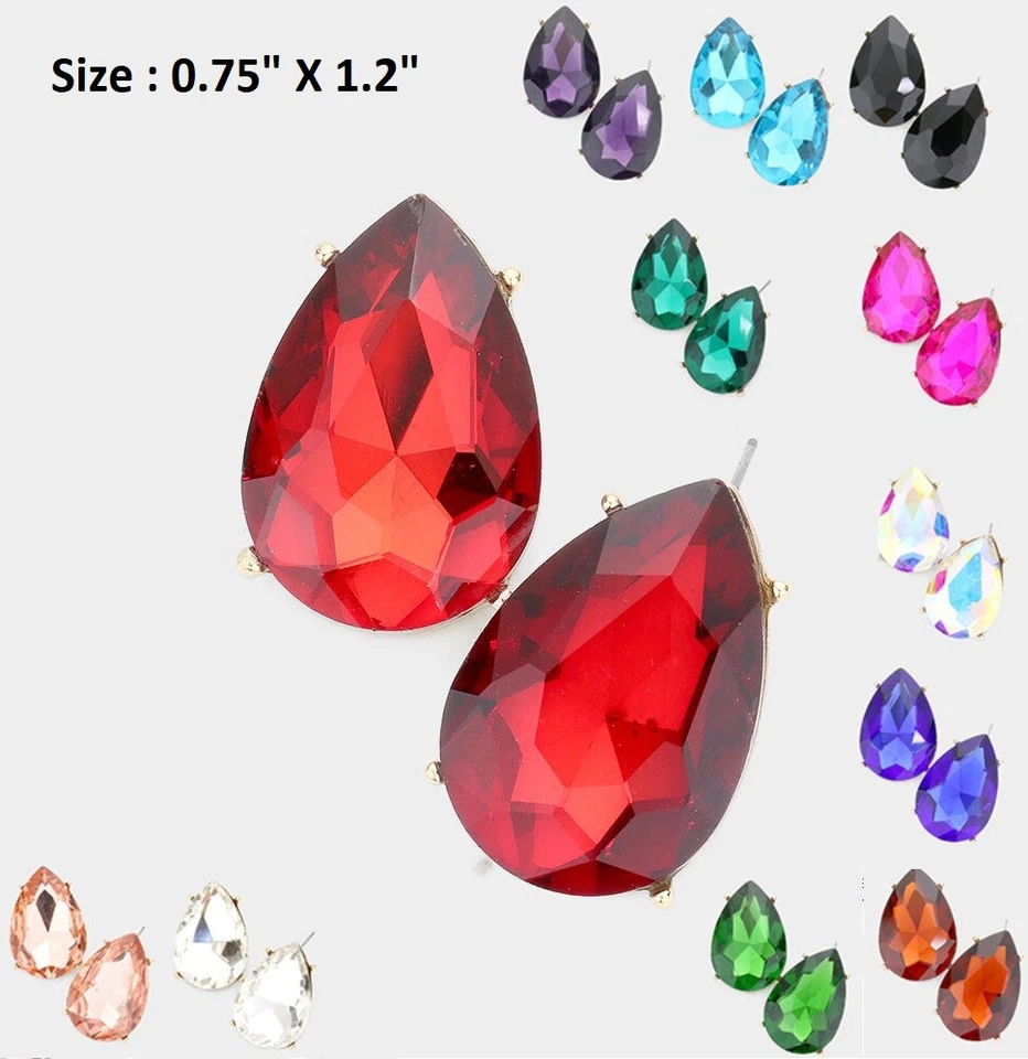 Teardrop Crystal Rhinestone Wedding Cocktail Prom Stud Pierced Earrings - Image 1 of 1
