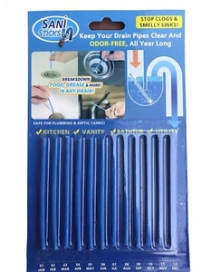 12X  Deodorizer Sticks Sani Keeps Drains & Pipes Clean & Odor Free Biodegradable - Picture 1 of 10
