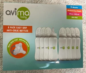 Avima 10 oz Anti Colic 3+ Months Baby Bottles Medium Flow Nipples 8 pack NO BPA - Picture 1 of 2