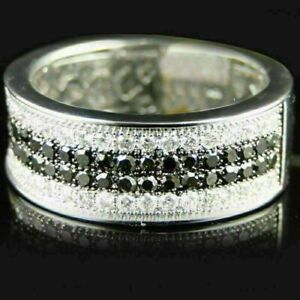 Men's 3.50Ct Black & White Diamond Wedding Band Pinky Ring 14K White Gold Plated