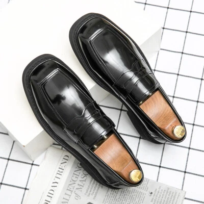 Mens Square Toe Slip on Patent Leather Casual Comfort Loafers Fashion Oxfords Sz - Image 1 of 4