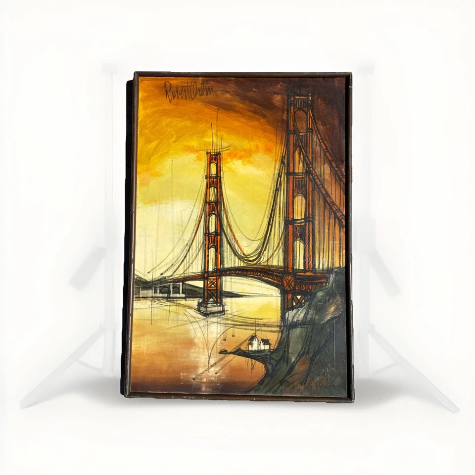 Pintura al óleo vintage de mediados de siglo MCM arte puente Golden Gate, Woody Robert Orlin Foto 1 de 4
